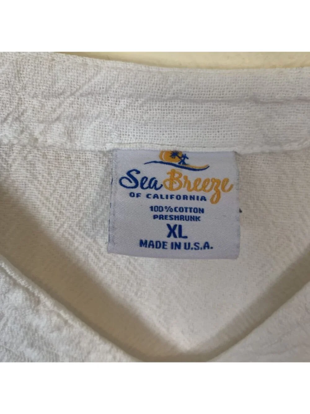 Sea Breeze Womens White Cotton Blouse Top Hand Painted Shirt 3/4 Sleeve XL USA